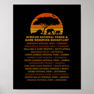 Poster Liste de voyage Safari africain Coucher de soleil
