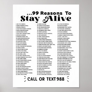 Poster Liste Des 99 Raisons De Rester En Vie - Santé Ment