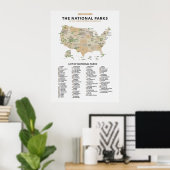 Poster Liste des parcs nationaux des États-Unis (Bureau à domicile)