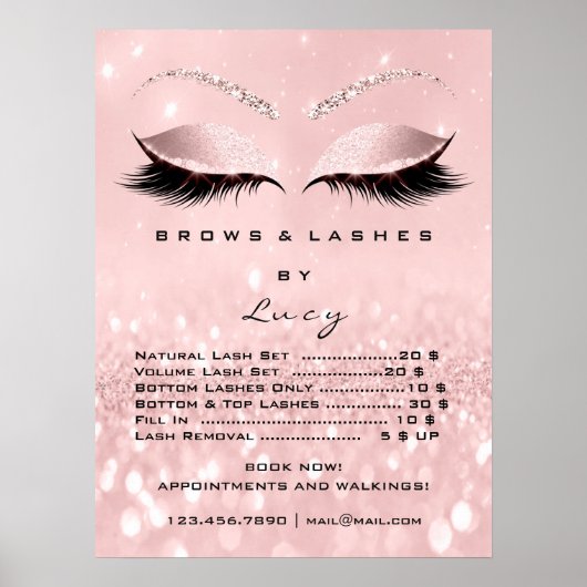 Poster Liste des prix du Rose de parties scintillant de m (Devant)