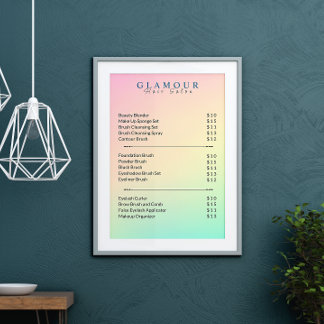 Poster Liste des prix Esthétique Pastel Holographique