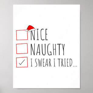 Poster Liste drôle de Noël Nice Naughty Je jure que j'ai