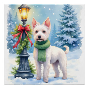 Poster Lit à l'aquarelle Terrier Bedlington Noël