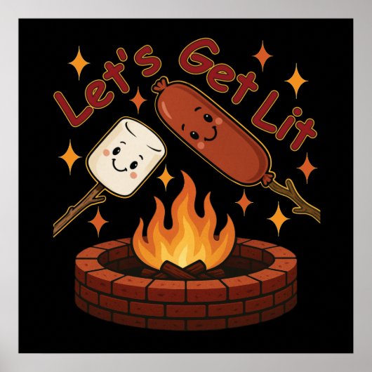 Poster Lit Firepit - mignon Marshmallow & Hot Dog (Devant)
