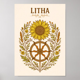 Poster Litha Tournesol Roue Solstice d'été Céleste