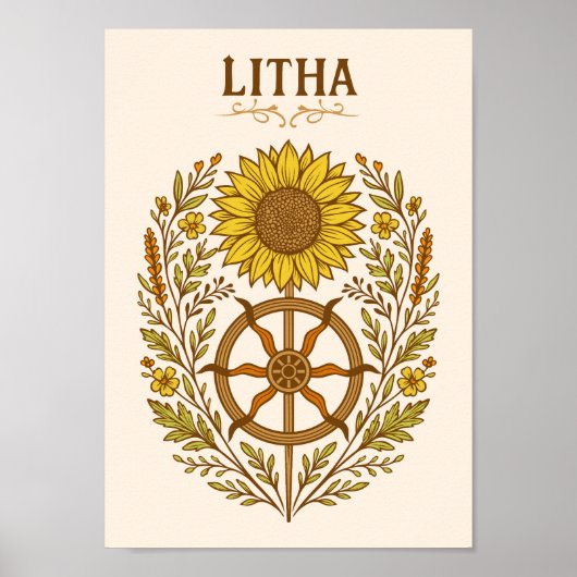 Poster Litha Tournesol Roue Solstice d'été Céleste  (Devant)