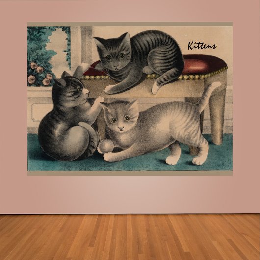 Poster Lithographe vintage Adorable Kittens
