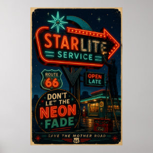 Poster l'itinéraire 66 Starlite Neon Route Américaine Lum