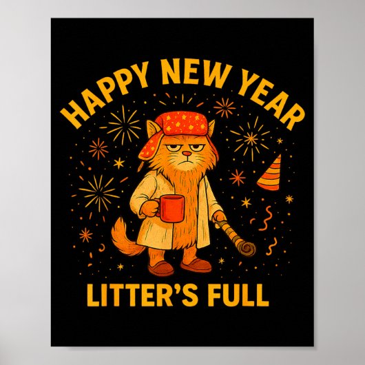Poster Litter’s Full Funny Cat Lovers Happy New Year (Devant)