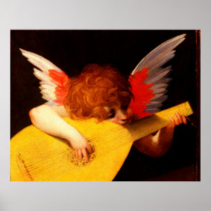 Poster LITTLE ANGEL PLAYING LUTE Music Making Cherub