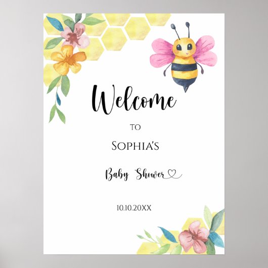 Poster Little Bee baby shower (Devant)