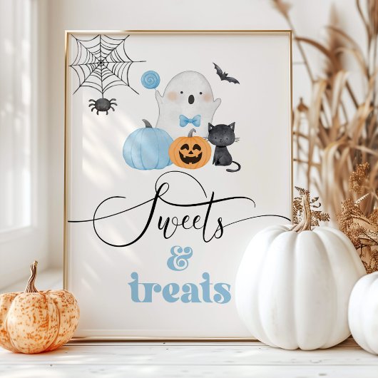 Poster Little Boo bleu fantôme Halloween Douceurs et fria