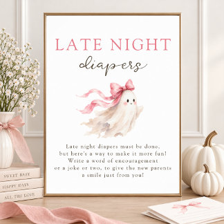 Poster Little Boo Girl Pink Bow Late Night Diapers Sign