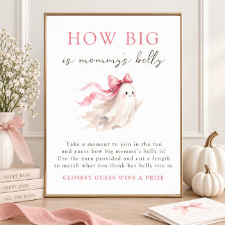 Poster Little Boo Pink Bow How Big Is Mommy's Belly Sign