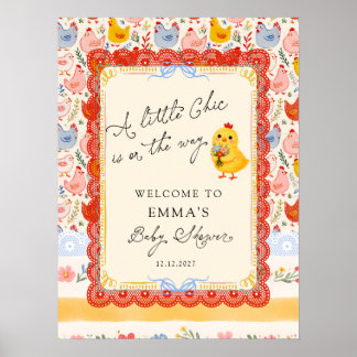 Poster Little Chick Floral Rustic Baby Shower Welcome