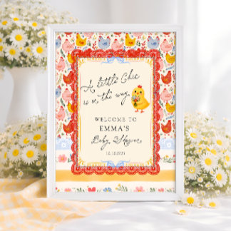 Poster Little Chick Floral Rustic Baby Shower Welcome