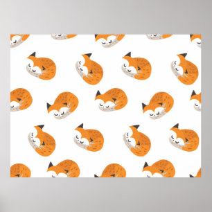 Poster Little cute foxes sleep on a white background. Sea