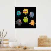 Poster Little cute funny monsters (Cuisine)