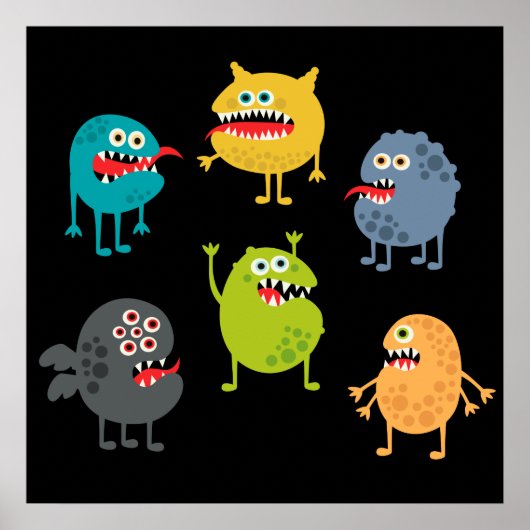 Poster Little cute funny monsters (Devant)