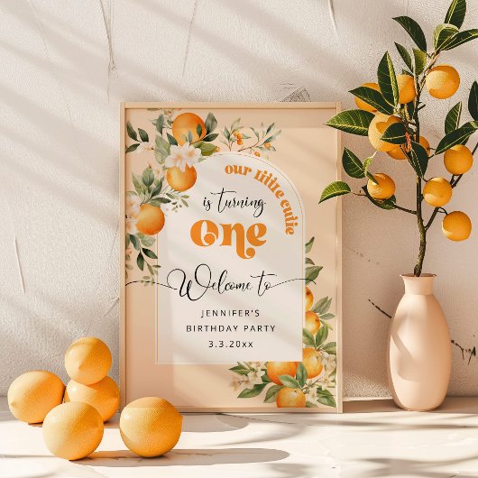 Poster Little cutie 1er agrumes fête d'anniversaire bienv