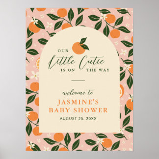 Poster Little Cutie Orange Citrus Baby Shower Welcome