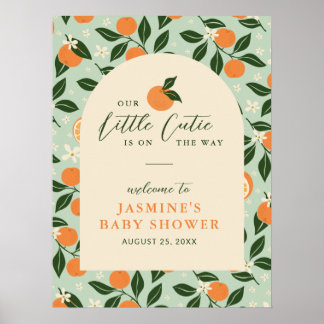 Poster Little Cutie Orange Citrus Baby Shower Welcome