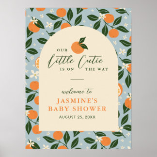 Poster Little Cutie Orange Citrus Baby Shower Welcome