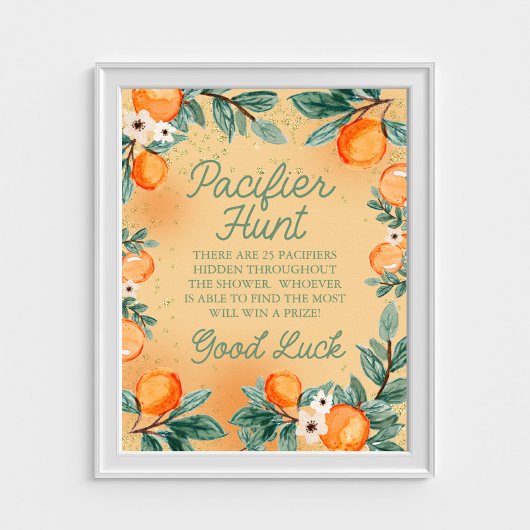 Poster Little Cutie Orange Pacifier chasse Baby shower je