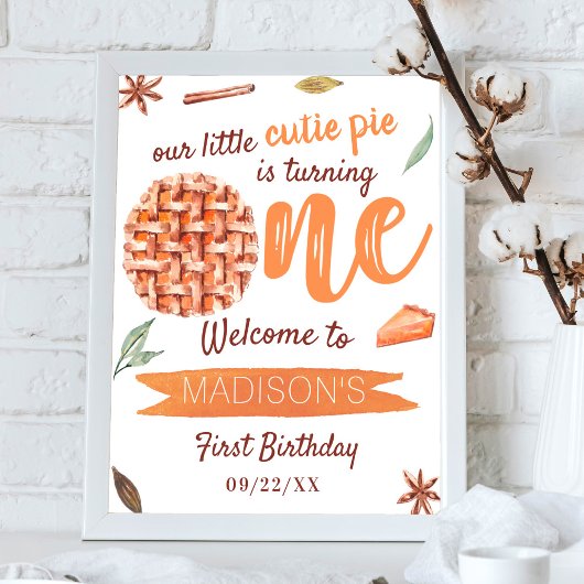 Poster Little Cutie Pie Automne 1er anniversaire fête Bie