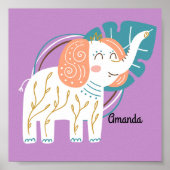 Poster Little Elephant Boho Nom personnalisé (Devant)