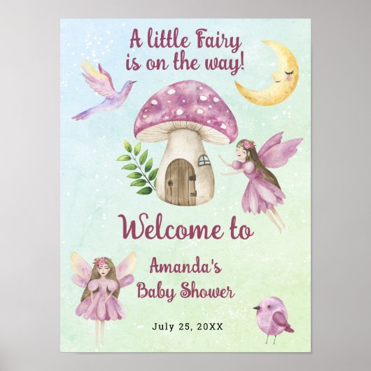 Poster Little Fairy Whimsical Baby Shower Welcome (Devant)