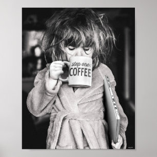 Poster Little Girl Drinking Coffee