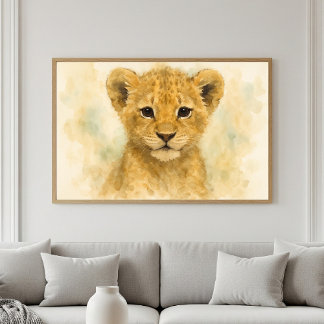 Poster Little King : Adorable aquarelle Lion Cub Portrait