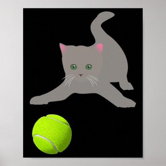 Poster Little Kitten Jouant Avec Un Chat À Balle De Tenni (Devant)