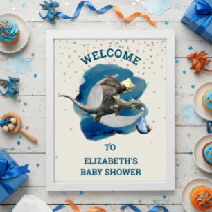 Poster Little Knight Dragon Silver Star Baby shower