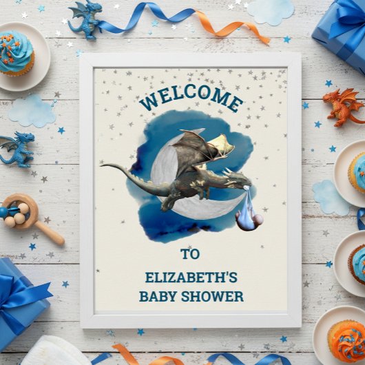 Poster  Little Knight Dragon Silver Star Baby Shower  