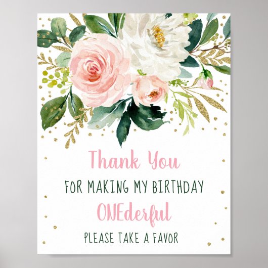 Poster Little Miss Onederful Boho Floral Anniversaire Fav (Devant)