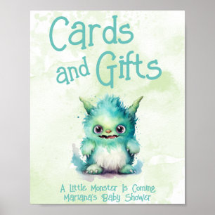 Poster Little Monster Boy Baby shower Cartes et cadeaux