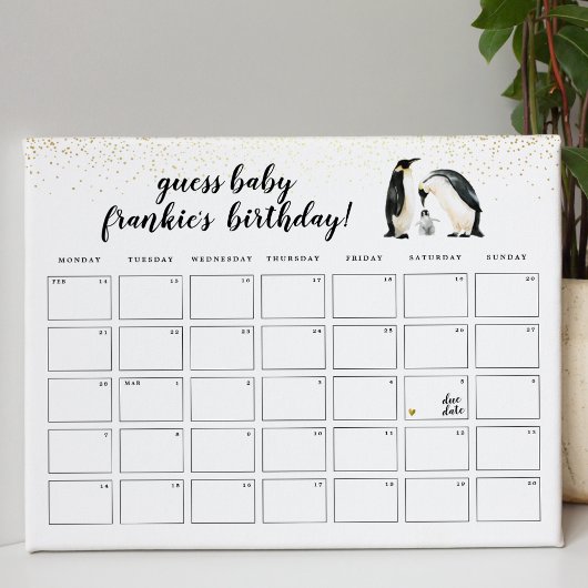 Poster Little Penguin Devine le jeu de Baby shower d'anni