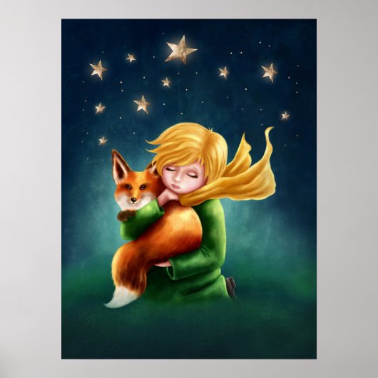 Poster Little Prince and Fox. Nursery Art Illustration (Devant)