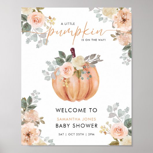 Poster Little Pumpkin Floral Baby Shower Welcome Sign (Devant)