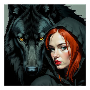 Poster Little Red Riding Hood Redhead and the Black Wolf