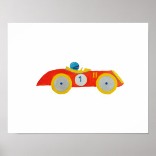 Poster Little Red Roadster Racing Voiture Enfant 1er anni