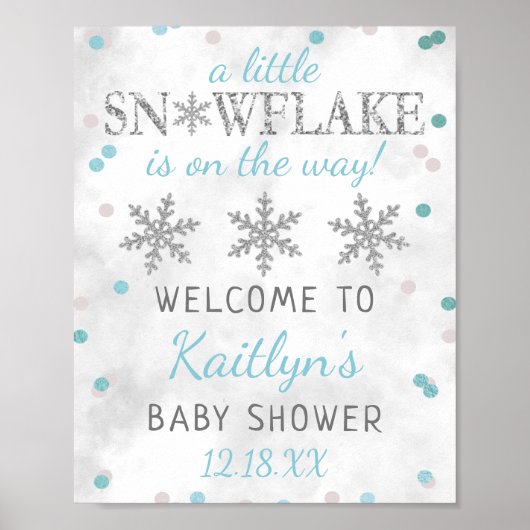 Poster Little Snowflake Boys Baby shower d'hiver Bienvenu (Devant)