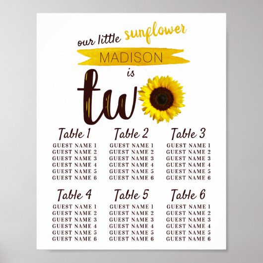 Poster Little Sunflower 2e Anniversaire Carte de siège (Devant)