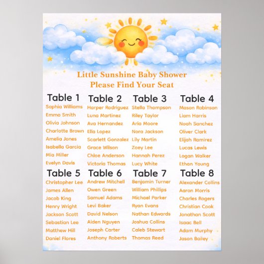 Poster Little Sunshine Baby Shower Seating Chart (Devant)