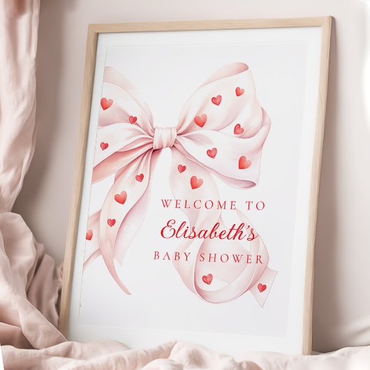 Poster Little Sweetheart Pink Bow Baby Shower Welcome