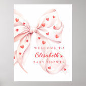 Poster Little Sweetheart Pink Bow Baby Shower Welcome (Devant)