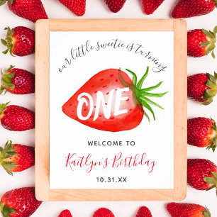 Poster Little Sweetie fraise 1er anniversaire Bienvenue