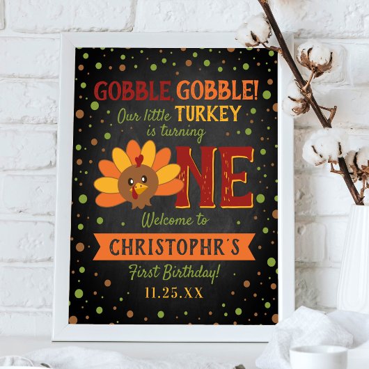 Poster Little Turkey Fall Thanksgiving 1er anniversaire